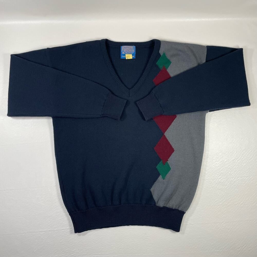VTG Pendleton Country Traditionals Mens Large Blue Long Sleeve Wool Sweater